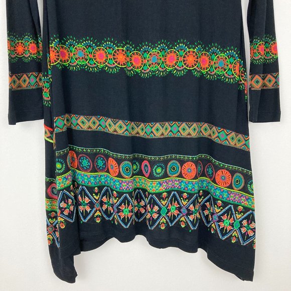 Desigual Aleia T-Shirt Size XS Tunic Top Black Multicolor Boho Ethnic Aztec - Picture 8 of 13